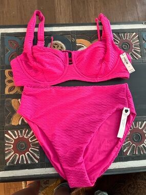 Victoria’s Secret  Hot Pink High-Waist Bikini Set - 36d top Medium bottom